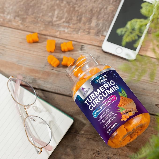 Turmeric Supplement Gummies Sugar Free - Turmeric Curcumin and Ginger Gummies with Black Pepper Extract for High Absorption, Curcumin Gummy for Joint Support, Non-GMO, Gluten Free, 60 Turmeric Gummies