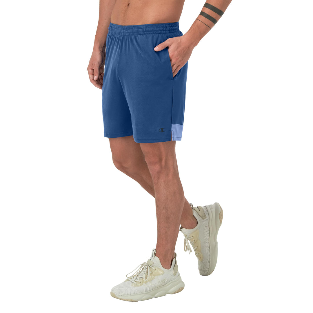 Champion Sport, Moisture Wicking, Athletic Men, Gym Shorts (Reg. or Big & Tall), Steel Blue Ink/Plaster Blue Reflective C, Small