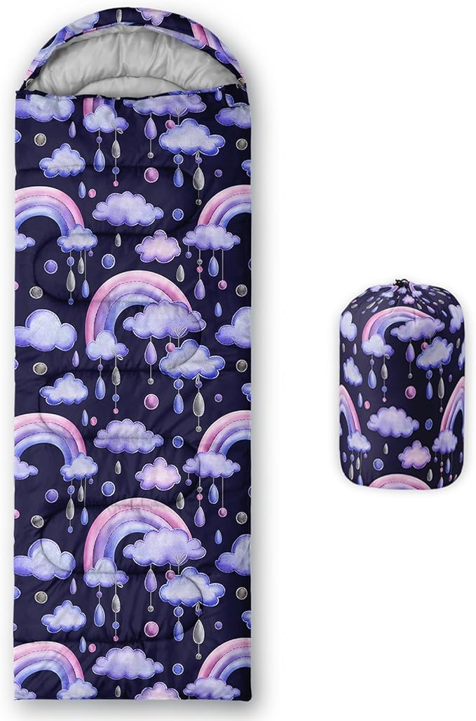 AILONEN Cartoon Fox Camping Sleeping Bag for Boys Girls Adults,Lightweight & Waterproof,3 Season Warm & Cold Weather,Portable,Kawaii Fox Printed Sleeping Bag,Traveling,Camping,Hiking