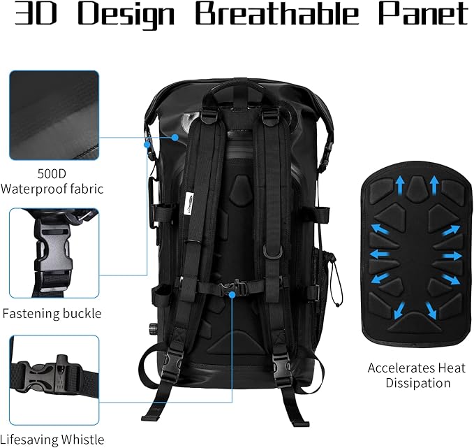 Heavy Duty Waterproof Dry Bag Backpack - 35L Roll-Top Floating Dry Bag Backpack for Kayaking, Rafting, Boating