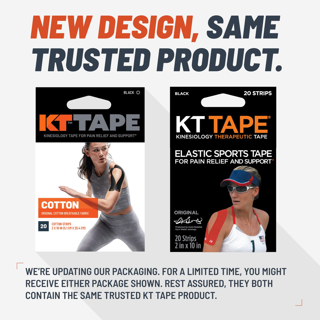KT Tape, Original Cotton, Elastic Kinesiology Athletic Tape, 20 Count, 10” Precut Strips, Black
