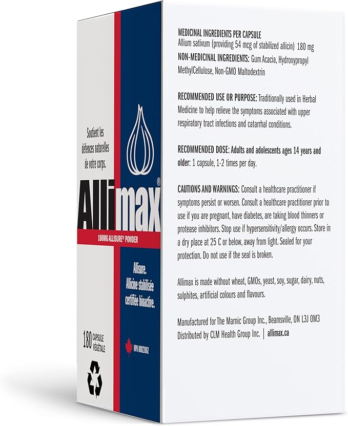 Allimax 180mg 180 Capsules. Supports Your Body’s Immune Function Through Natural Allicin, a Potent Organosulphur Compound Extracted from Clean and Sustainable Spanish Grown Garlic.