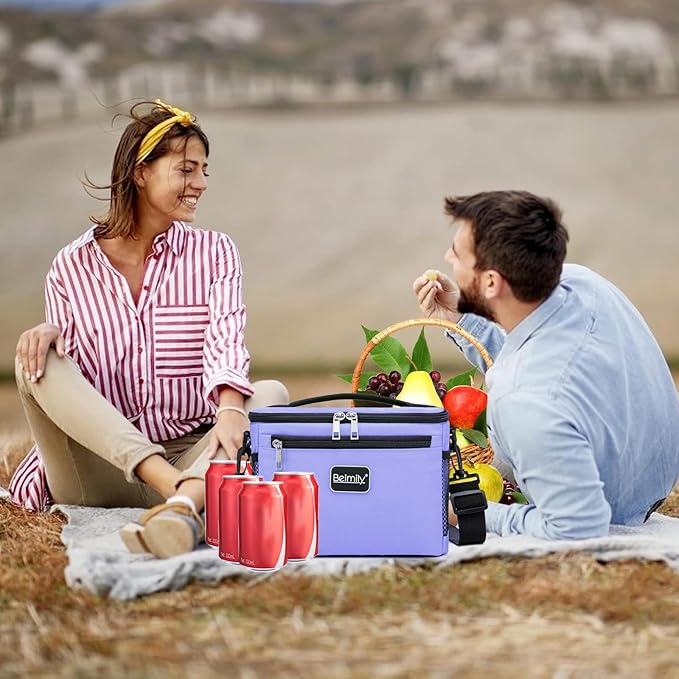 BEIMILY Lunch Box for Men/Women,Small Insulated Lunch Bag,Reusable LunchBox for work Picnic Hiking Beach,Leakproof Soft Cooler Tote Bag Organizer with Adjustable Shoulder Strap for Adults(Violet)