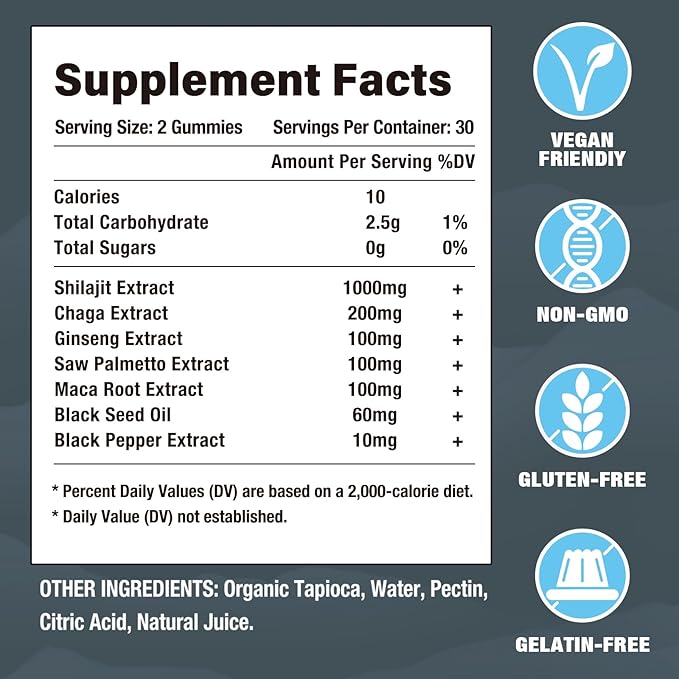 Shilajit Gummies, Shilajit Gummies with 85+ Trace Minerals, Shilajit for Men & Women, Himalayan Shilajit Supplement - 60 Blueberry Flavored Gummies