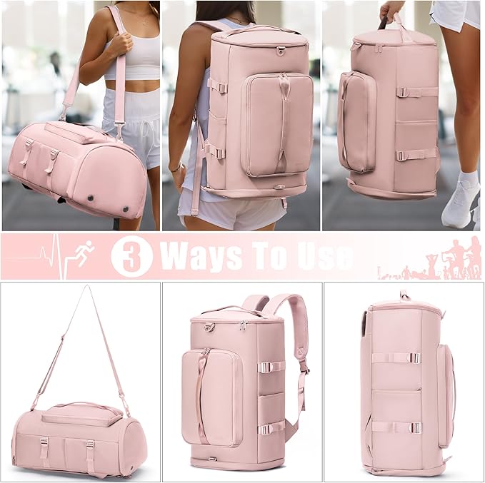 MIYCOO Gym Bag with Shoes Compartment and Wet Pocket - Sports Duffle for Men and Women, Travel Backpack Weekender Overnight Bag Pink