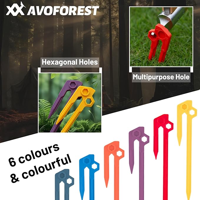 6 PCS Tent Stakes,AVOFOREST Heavy Duty Camping Stake Sturdy Novelty 8.1Inch Tent Pegs for Camping Patio, Garden, Canopies, Grassland, Outdoor