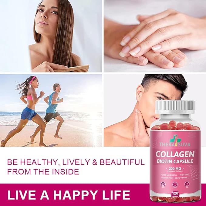 Multi Collagen Complex 200MG + Biotin 3000MCG + Vitamin C 50MG Per Serving! Promotes Healthy Hair, Beautiful Skin, and Nail Support! 120 Capsules, 60 Day Supply