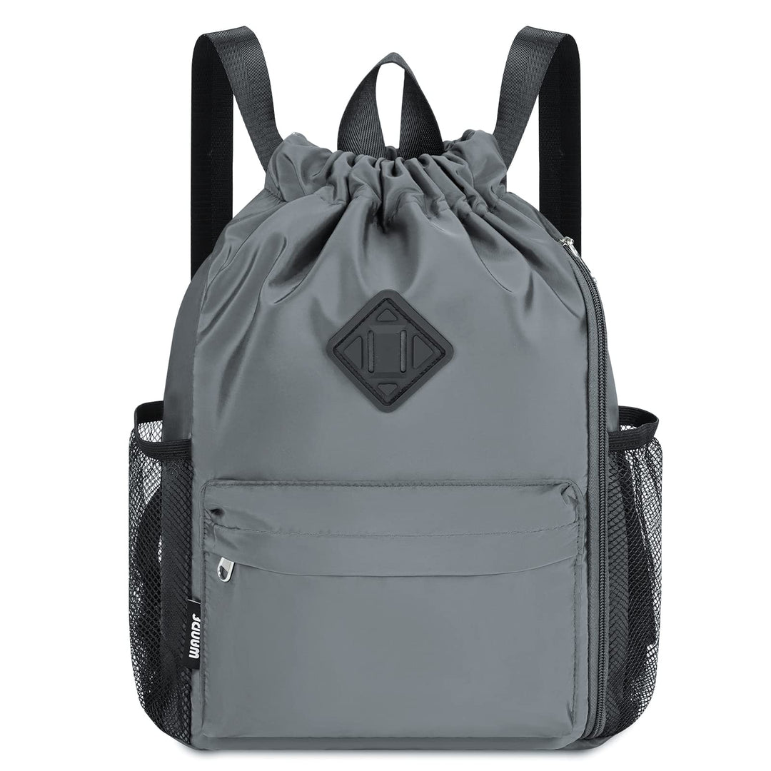 WANDF Drawstring Backpack Sports Gym Bag with Shoes Compartment, Water-Resistant String Backpack Cinch for Women Men(Small,Grey)