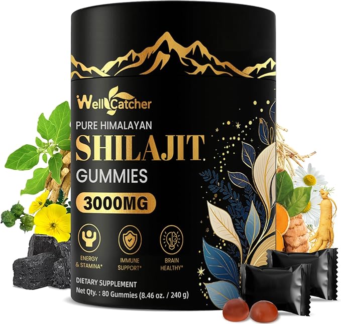 Shilajit Gummies for Men Women: Pure Himalayan Organic Shilajit with Ashwagandha 85+ Trace Minerals & Fulvic Acid Individually Wrapped for Energy Brain Immunity Support No Sugar 40 Servings