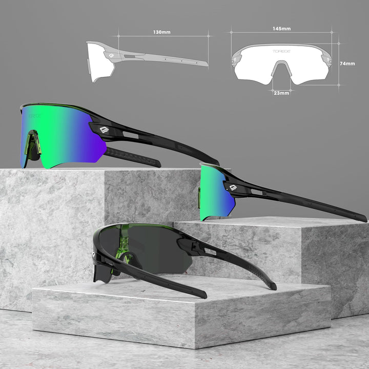 TOREGE Z87 Sunglasses for Men Women Cycling Fishing Running Driving Baseball Anti-fog Sports Sunglasses UV Protection 02EV (Transparen Gray&Black&Green Lens)