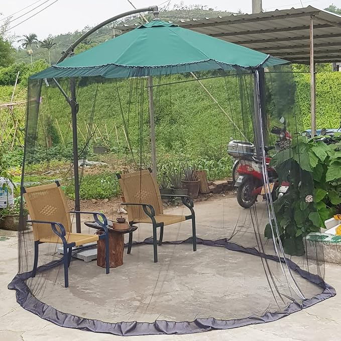Black Patio Umbrella Mosquito Net, with Double Zipper Door, Polyester Mesh Screen, Universal for Outdoor Umbrellas, 7.5-11ft