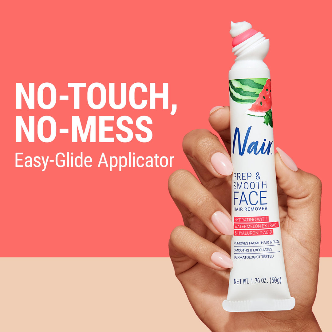 NAIR Prep & Smooth Face Exfoliating Depilatory Cream for Women - Effective Hair Removal for Smooth Skin with Hyaluronic Acid, 1.76 oz