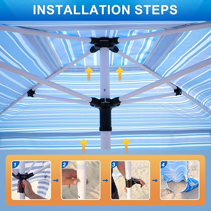 Beach Cabana - Cool 6.2’x6.2’ UPF 50+ Sun Shade, Easy Setup & Portable, Waterproof Canopy with Sand Pockets, Side Wall & Beach Umbrella Tent Design - Perfect for Family Trips, Picnics & Camping