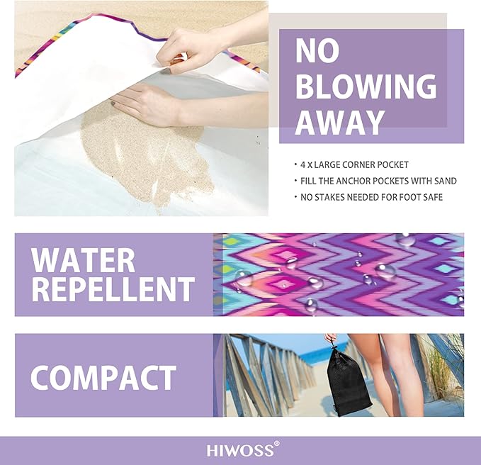 Beach Blanket Waterproof Sandproof Oversized 95”x 80”,Sand Free Beach Mat with Corner Pockets,Portable Mesh Bag for Beach Festival,Picnic,Travel and Outdoor Camping (Neon)