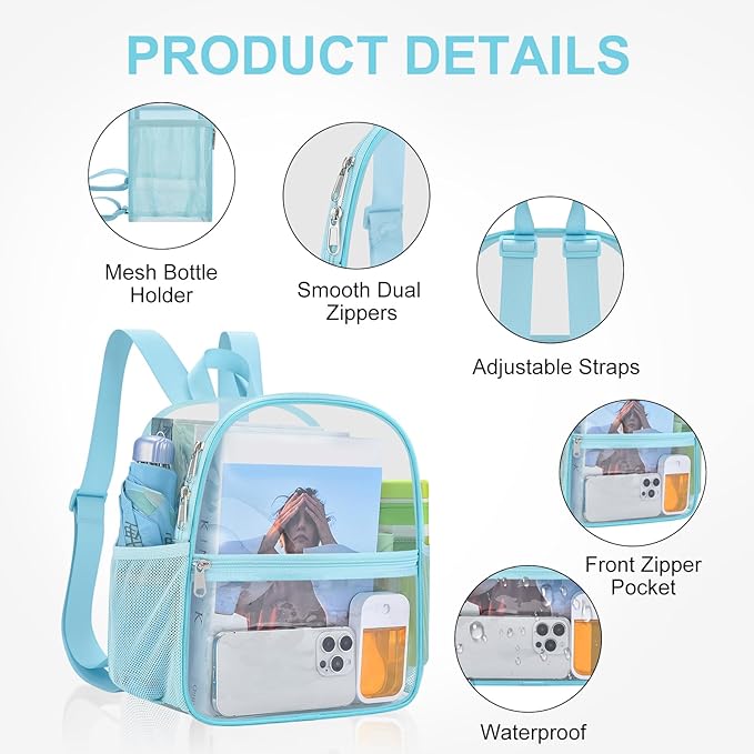 USPECLARE Clear Backpack Stadium Approved 12X11x6, Waterproof Clear Bag Stadium Backpack for Concert Work Sport Event