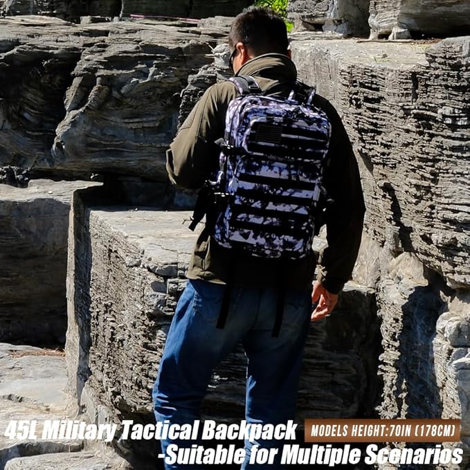 Military Tactical Backpack 45L Large Tactical Backpack for Men, Hiking Rucksack With Bottle Holder