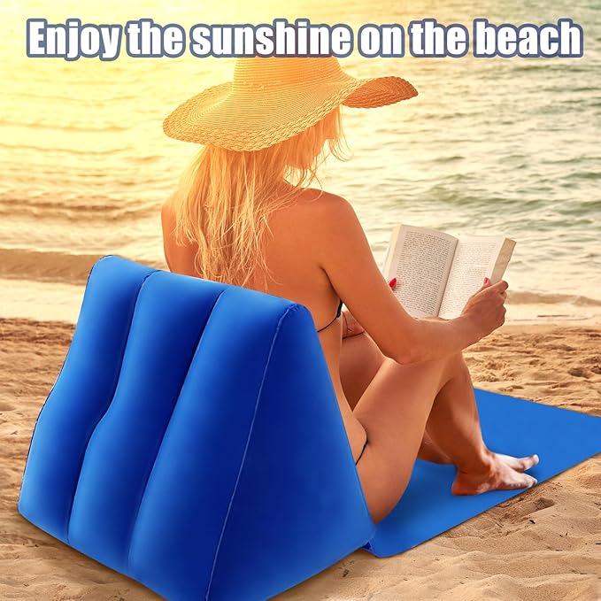 2PCS Dark Blue Inflatable Beach Mat Lounge Chair - Flocking Camping Leisure Lounger Back