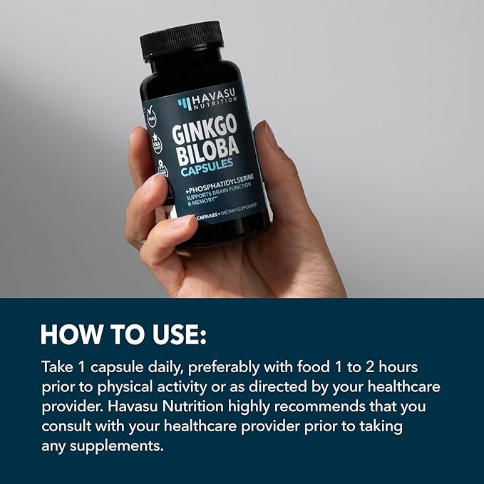 Ginkgo Biloba 120mg with Phosphatidylserine - Nootropic Brain Health, Memory, and Focus Supplement - Supports Cognitive Function, Mental Clarity, and Alertness - 60 Non-GMO Capsules, 2 Month Supply
