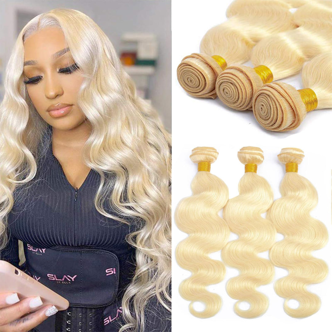 613 Bundles Human Hair 18'' 20'' 22'' 300G 12A Grade 613 Blonde Body Wave Human Hair 3 Bundles 100% Unprocessed Virgin Brazilian