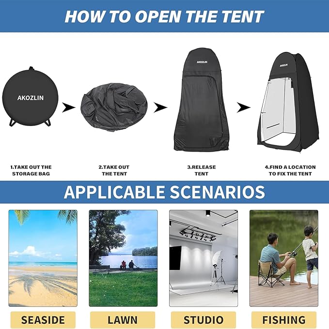 AKOZLIN Portable Pop Up Shower Tent with Camping Toilet for Camping Beach Outdoor Use 47.2" Lx47.2 Wx74.8 H