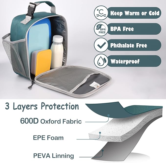 Lunch Box Kids,Premium Insulated Lunch Bag for Girls Boys,Soft Bag Mini Cooler Back to School Thermal Reusable Lunch Bag for Work School Picnic (Green)