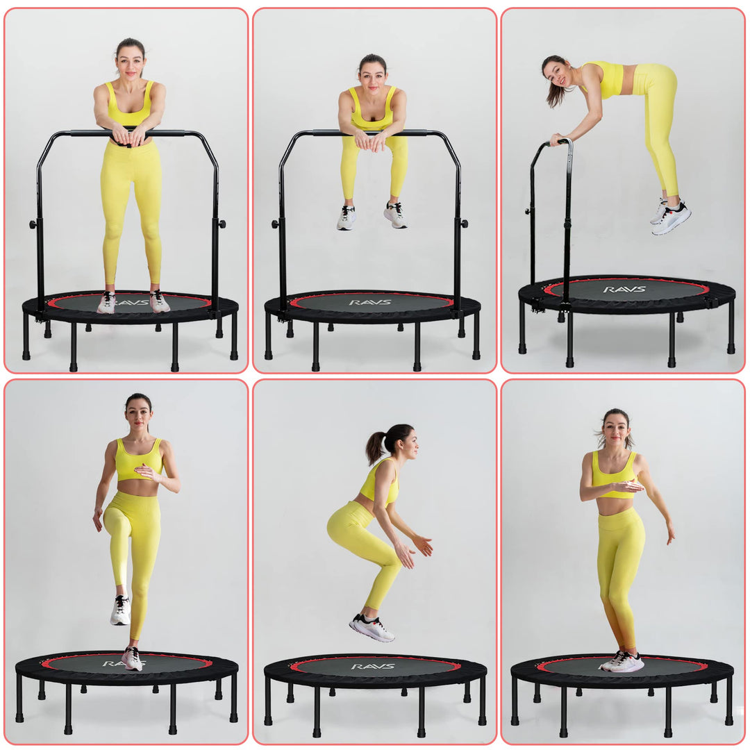 Mini Trampoline for Adults, Folding Rebounder with Stretch Bands, Rebounder Trampoline for Adults Fitness, Indoor Trampoline for Bounce Workout Max Load 330-450lbs