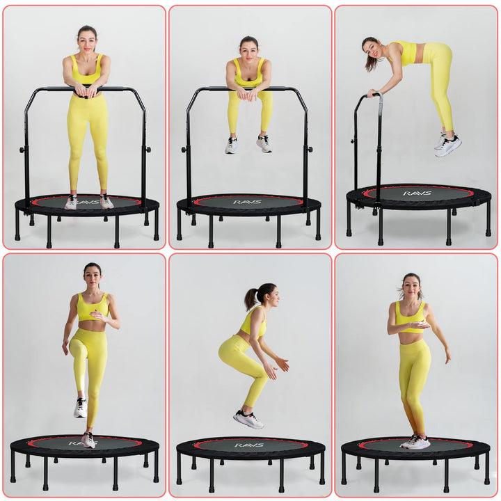 Mini Trampoline for Adults, Folding Rebounder with Stretch Bands, Rebounder Trampoline for Adults Fitness, Indoor Trampoline for Bounce Workout Max Load 330-450lbs