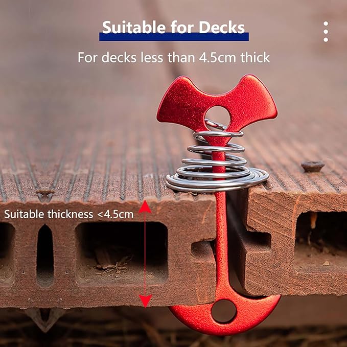 Fishbone Deck Anchor Pegs with Carabiners, Aluminium Deck Tent Stakes with Spring Buckle Aluminium Deck Windproof Tent Stakes for Outdoor Camping Hiking (10Pcs Black)