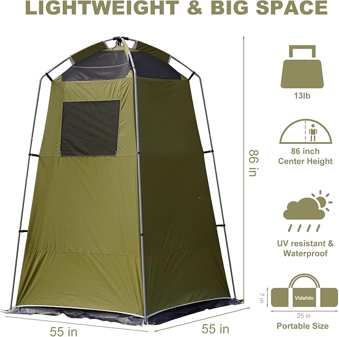 Vidalido Outdoor Camping Shower Tent Easy Setup Privacy Tent Changing Room Portable Camp Shower Tents for Camping with Floor, Waterproof Privacy Shelters Camping Toilet Tent