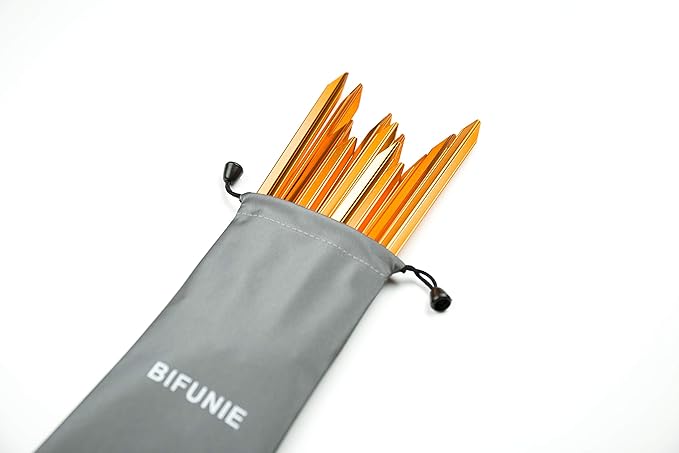 Aluminum Tent Stakes Pegs, 12-Pack Aluminum Ground Pegs with Reflective Pull Ropes, Heavy Duty Tri-Beam Metal Stakes Pegs for Backpacking Camping Tents Hammocks and Canopy