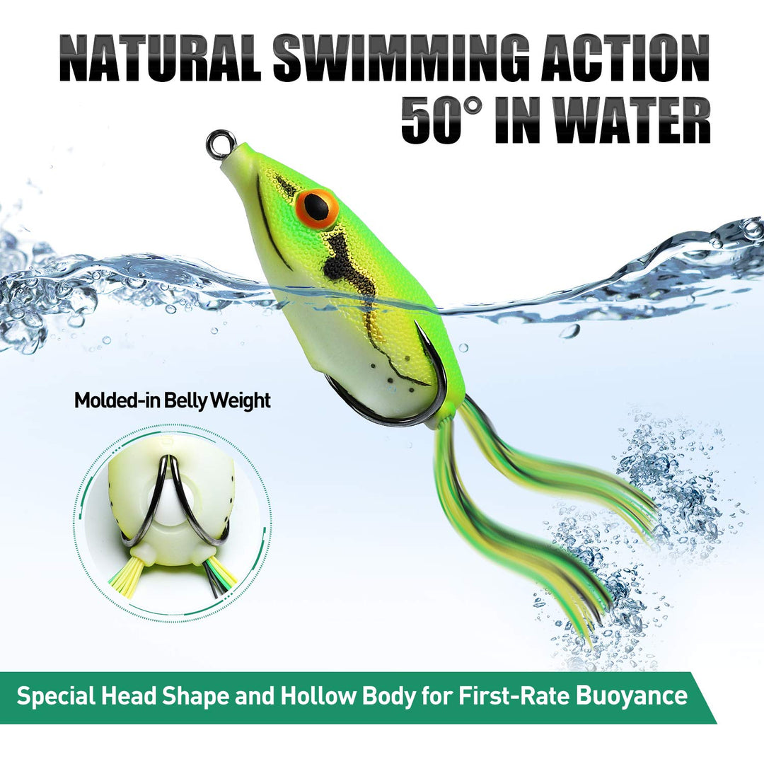TRUSCEND Topwater Bass Fishing Frog Lures with Weedless Hooks, Floating Soft Frog Baits with Super Spoon/Anti-sticked SBS Skirt, Japan Formula