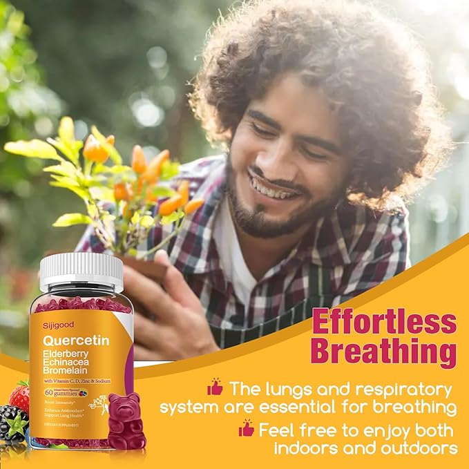 Quercetin Gummies with Bromelain, Elderberry, Echinacea, Vitamin C D Zinc - Immune System Support 60 Counts Pure Quercetin Gummies for Kids & Adults