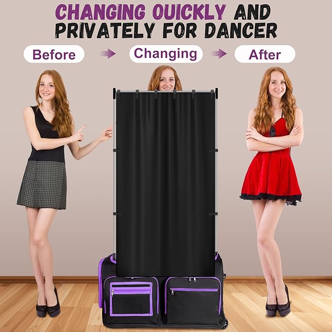 RunNico 59'' x 31.5'' Privacy Curtain for Dance Bag, Portable Dancer Changing Curtain with Storage Bag, Backstage Privacy Changing Room for Training Competition Backstage Outdoor Camping (Black)