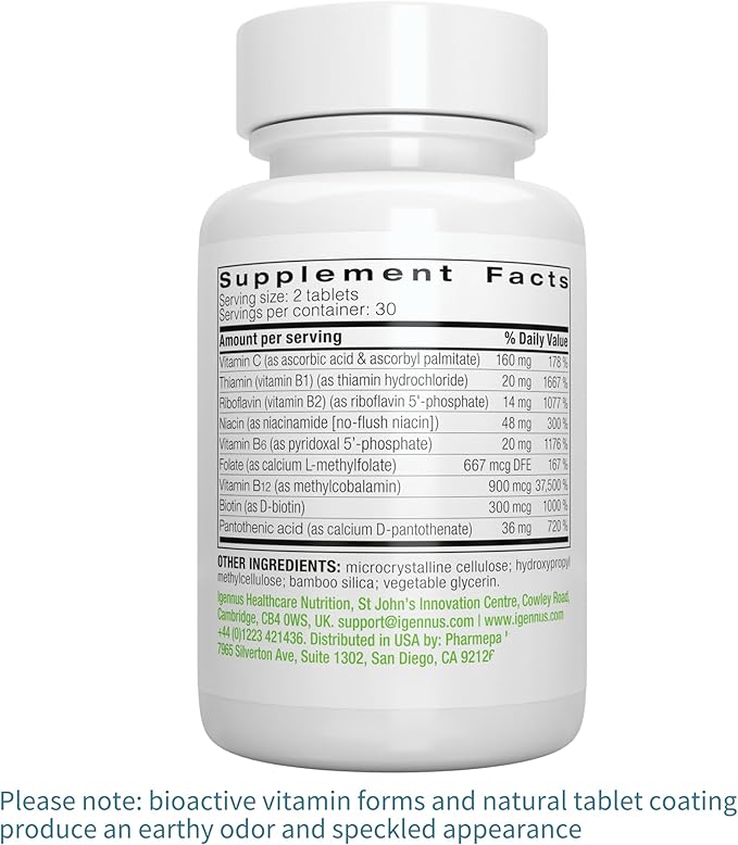 Igennus Super B-Complex Methylated B Vitamins, Sustained Release, Clean Label, MTHFR Supplement with Methylfolate & B12 Methylcobalamin, Vegan, Lab Verified, 60 Small Tablets