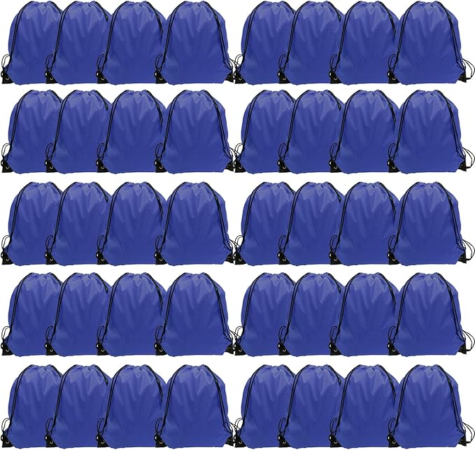 GoodtoU Drawstring Backpack Bulk Drawstring Bags 48 Pcs Blue Draw String Back Sack for Gym Travel
