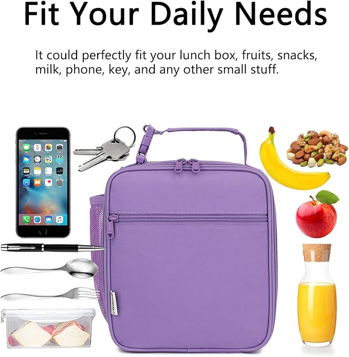 Lunch Box for Kids Boys Girls Men Women, Insulated Small Soft Cooler Lunch Bag Kit for School Work Picnic Travel - Reusable Portable lunchbox, Purple