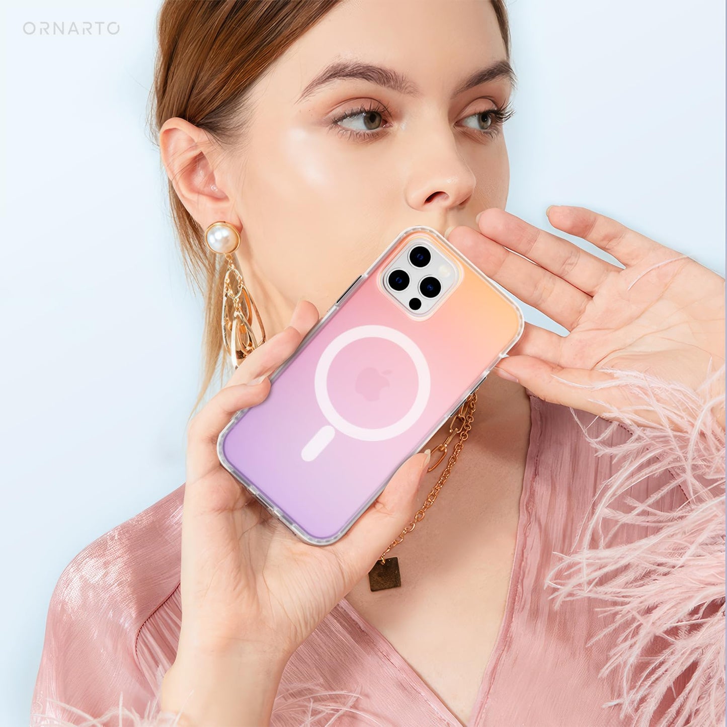 ORNARTO Compatible with iPhone 12,iPhone 12 Pro for MagSafe Case,Shockproof Protective Rainbow Case,Wireless Charging Magnetic Phone Cases Iridescent Cover 6.1 inch-Gold