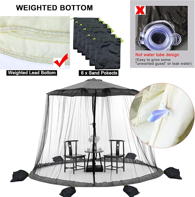 7.5-11ft Beige Patio Umbrella Mosquito Netting, with Double Zipper Door, Polyester Mesh Net Screen Universal for Almost Outdoor Market Table Umbrellas & Cantilever Offset Hanging Umbrella w/Tilt