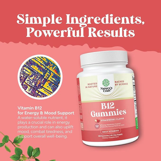 Vitamin B12 Gummies for Adults - Sugar Free Vitamin B12 1000 mcg Chewable Gums for Energy & Mood Support, Immune & Nerves Health - Kosher Non-GMO & Gluten Free Supplement for Women & Men - 120 Count