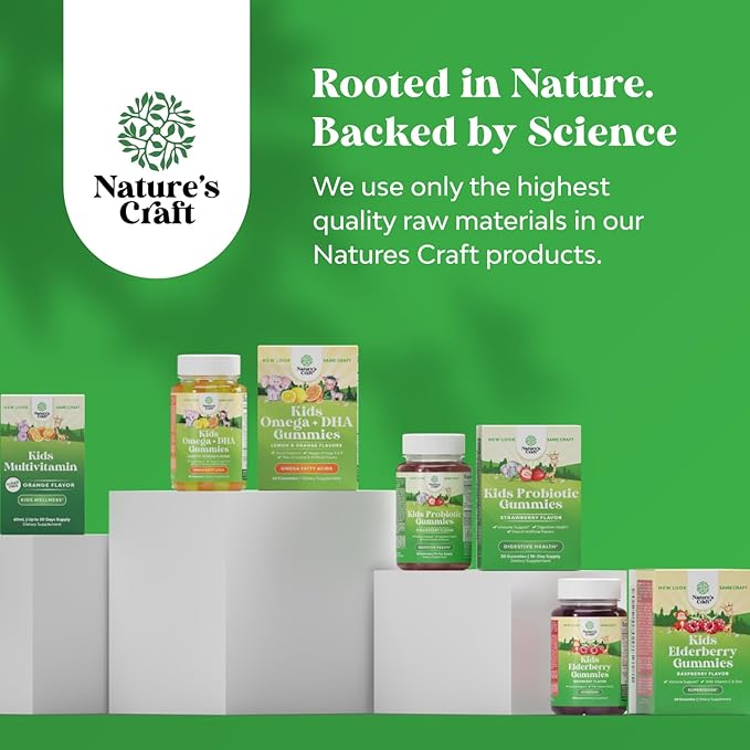 Natures Craft Organic Kids Immune Support Gummies - Vegan Organic Vitamin D Gummies for Kids with Vitamin C and Zinc for Immunity - D3 Zinc and C Gluten Free & Non GMO (120 Servings)