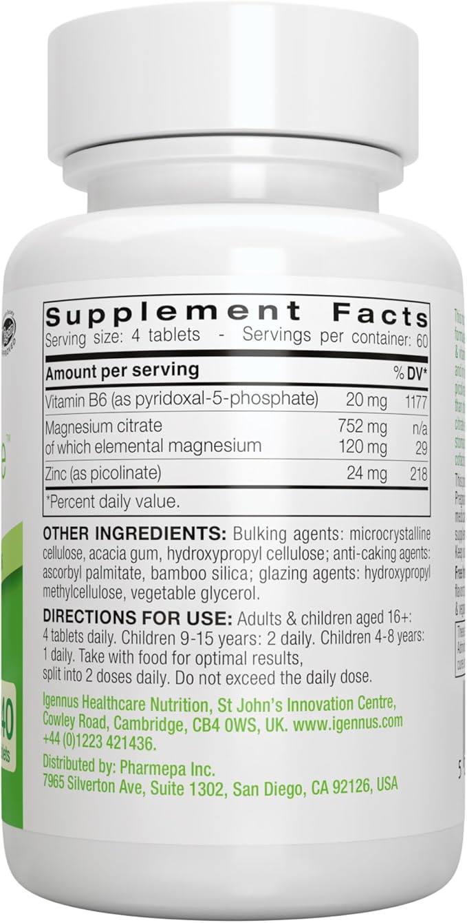Igennus Neurobalance, High Absorption Zinc Magnesium Vitamin B6 Supplement, Non-GMO, Brain, Immune, Sleep & Muscle Recovery, Chelated Zinc Picolinate 24mg, Oxide-Free Magnesium, Vegan, 240 Tablets