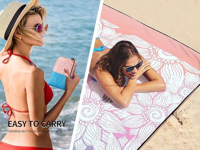 Beach Blanket Waterproof Sandproof Extra Large Beach Mat 79" X 83"/120"x108"for 1-8 Adults Quick Drying Durable Outdoor Picnic Mat for Beach Travel Camping Hiking