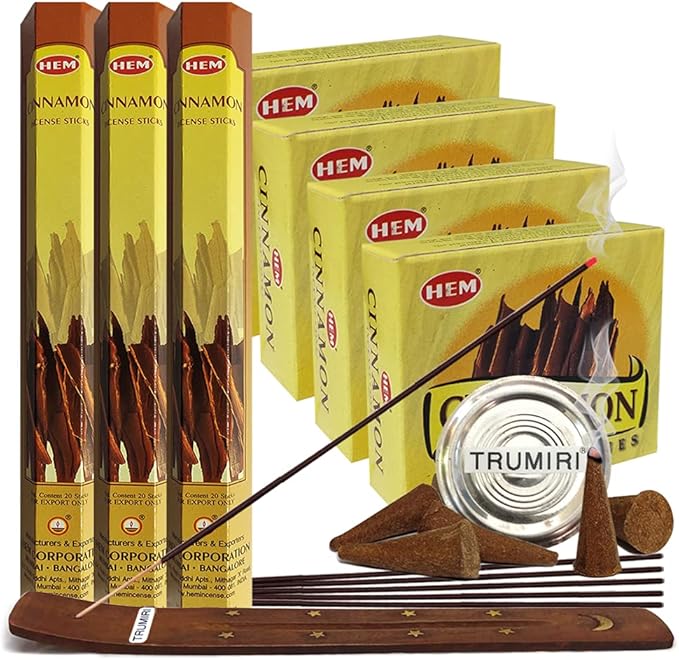 Cinnamon Incense Sticks and Cone Incense Holder Variety Pack Bundle insence insense insienso