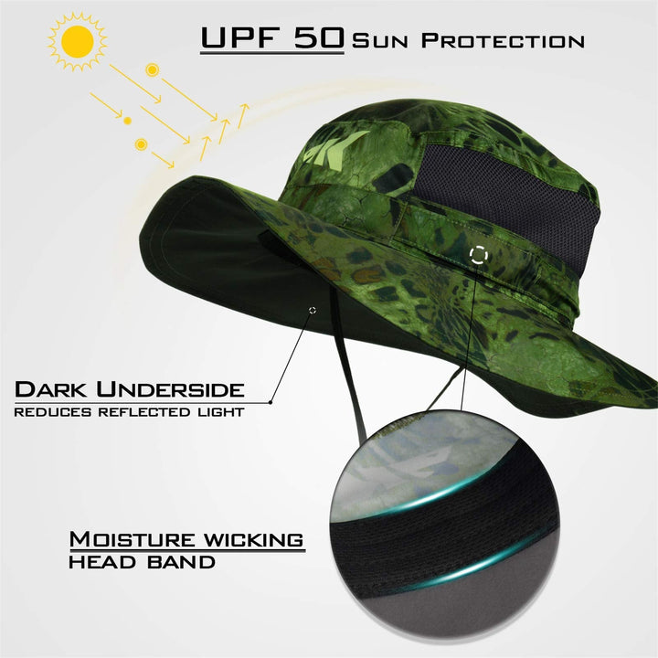 KastKing Sol Armis UPF 50 Boonie Hat - Sun Protection Fishing Hat, Beach & Hiking Hat, Paddling, Rowing, Kayaking Hat,Ambush