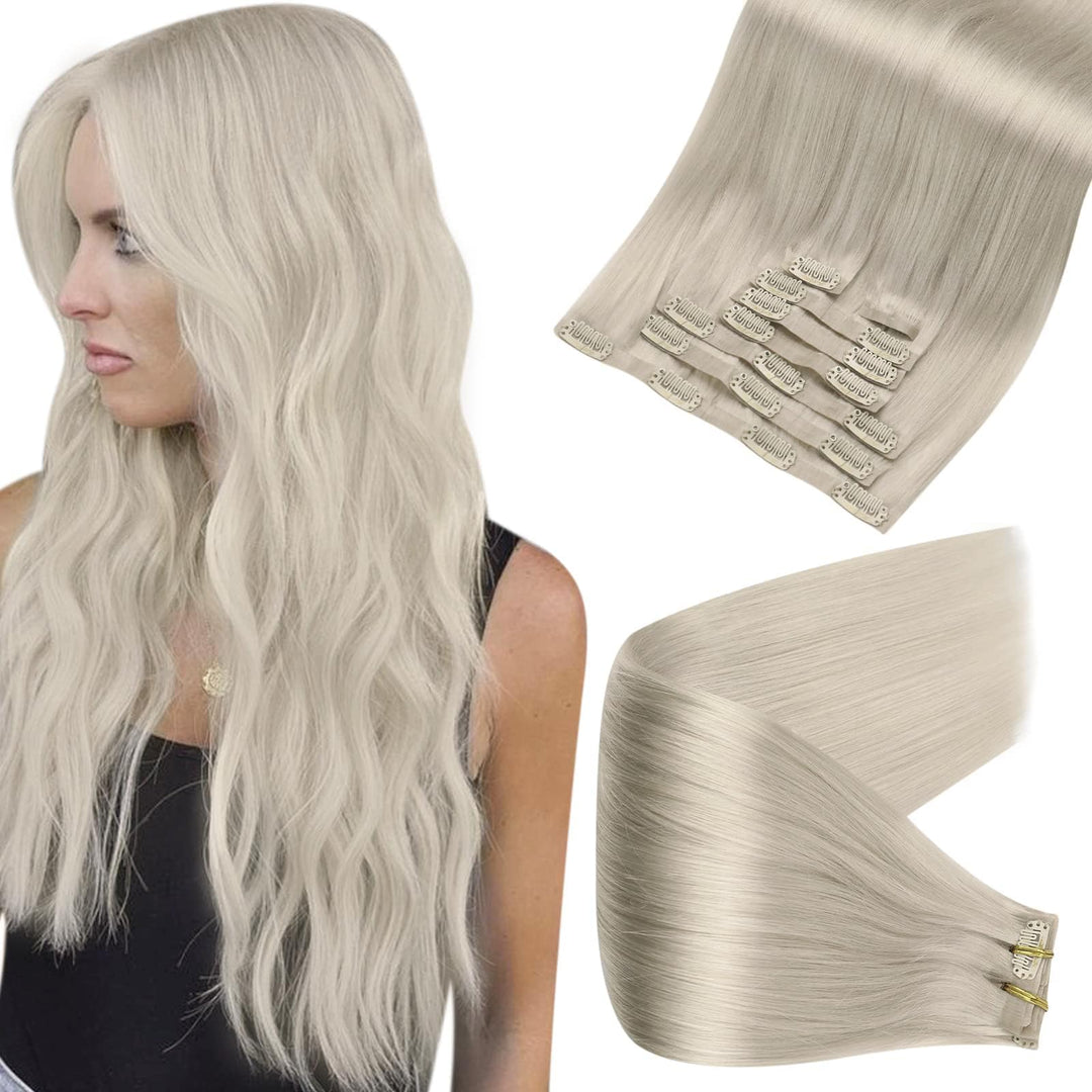 Full Shine Seamless Hair Extensions Clip ins Blonde Human Hair Clip in Hair Extensions Invisible Clip in Hair Extensions Human Hair Blonde Straight Hair Extensions Thick Ends 12 Inch 8 pcs 95 Grams