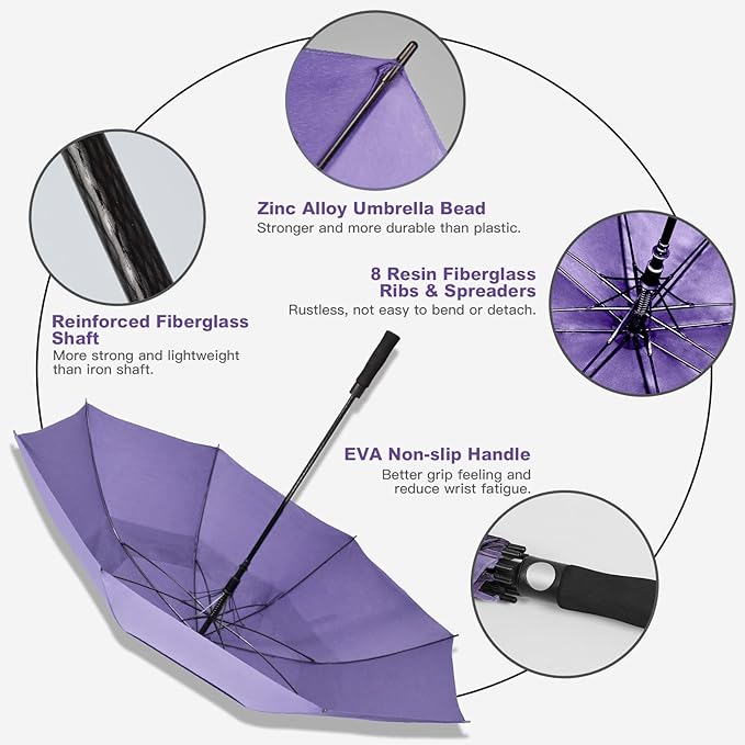 Auto Open Golf Umbrellas 62/68/72 Inch Extra Large Oversize for Business & Home, Ventilated Double Canopy Windproof Waterproof Stick Umbrella for Rain & strong wind