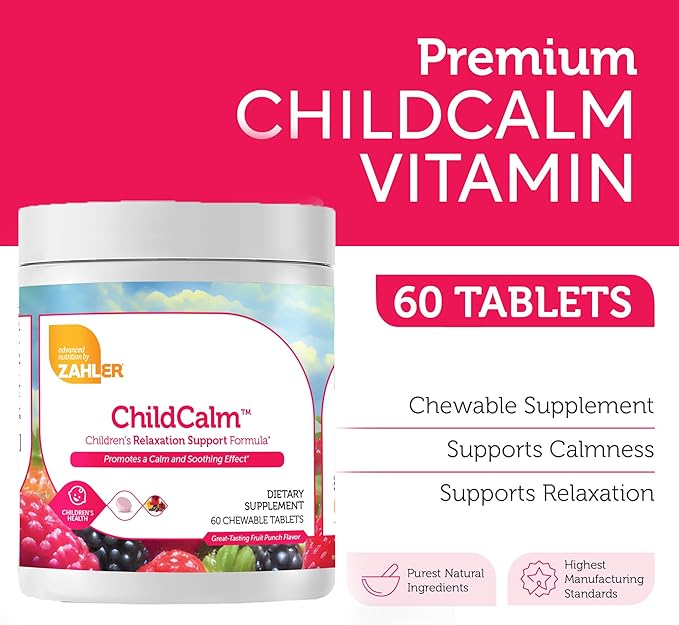 Zahler ChildCalm, Kosher Fruit Punch Chewable Magnesium for Kids - Natural Calm, Mood Support, and Relaxation - Calming Kids Magnesium Supplement Childrens Magnesium, 60 Tablets