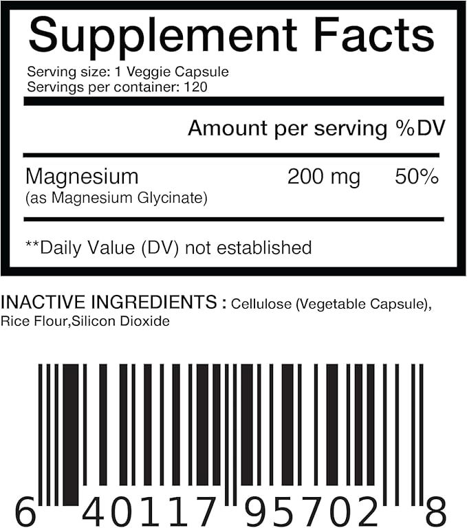 Magnesium Bisglycinate 200mg, High Absorption Chelated, 120 Vegan Capsules - Supports Heart Health, Muscle Cramps, Bone Health & Positive Mood