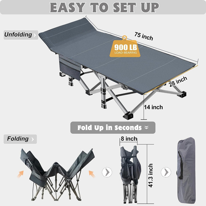 ABORON 2 Pack Folding Camping Cot W/Mat for Adults, Heavy Duty Outdoor Bed with Carry Bag,1200 D Layer Oxford Travel Camp Cots