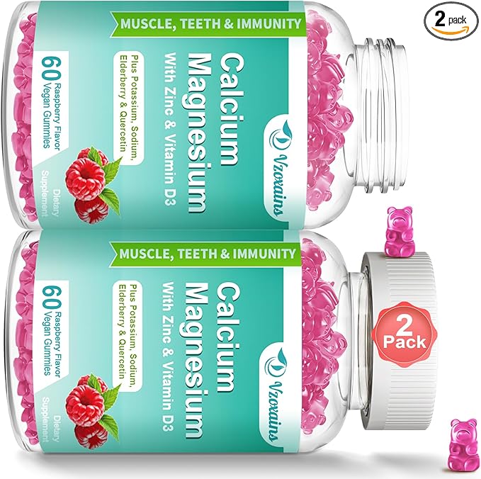 High Absorption Calcium Magnesium Zinc Gummies with Magnesium Glycinate 400mg, Sugar Free Calcium Magnesium Supplement for Bone & Teeth Strength, Muscle Function - Vegan, 120 Count